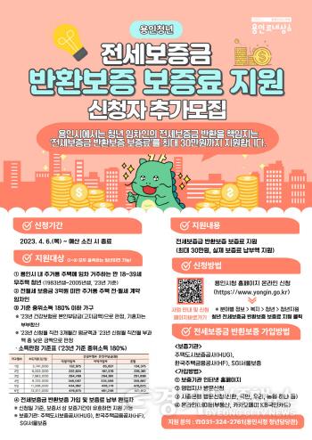[크기변환]사본 -1. 용인특례시, 청년 전세보증금 반환보증 보증료 지원사업 대상자 추가 모집 포스터 (1).jpg