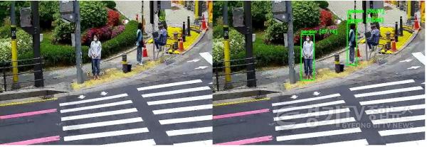 [크기변환]사본 -2-1. 수지구가 매봉초 앞에 설치한 교통사고 방지시스템이 보행자를 인식한 모습.jpg