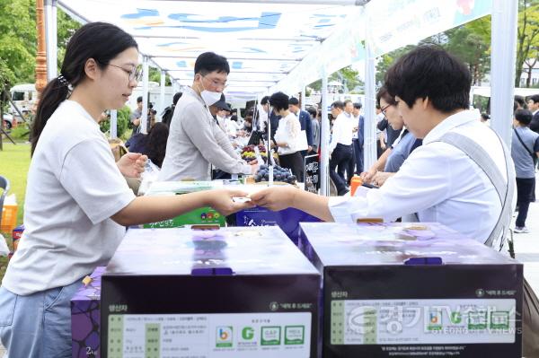 [크기변환]8-4. 4일 화성특례시 국회 로컬푸드 직거래 장터에서 화성송산포도를 구입하는 시민들의 모습.jpg