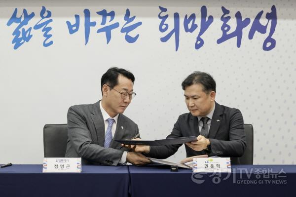[크기변환]7-1. 정명근 화성특례시장이 권운혁 LH 경기남부지역본부 본부장과 협약서를 교환하고 있다.jpg
