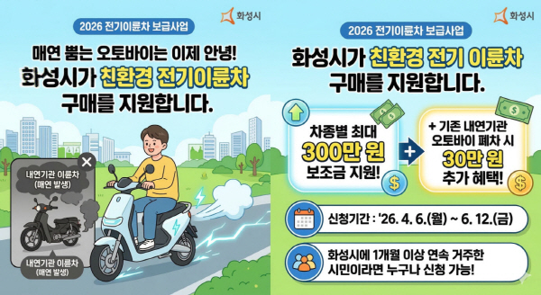 [경기티비종합뉴스] 화성특례시, 2026년도 상반기 전기 이륜차  보급 사업 신청자 모집