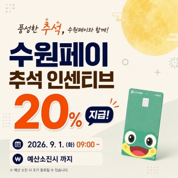[경기티비종합뉴스] 수원특례시, 수원페이 추석 맞아 9월 수원페이 인센티브 20% 지급